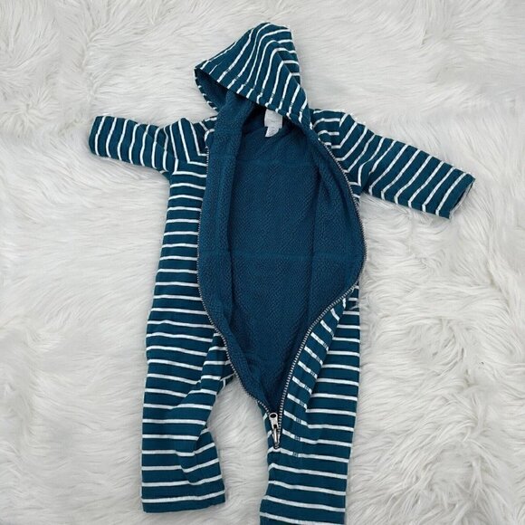 Hanna Andersson Reversible Bunting Sherpa Jersey 6-12 Months Striped Teal 70cm - Picture 2 of 6